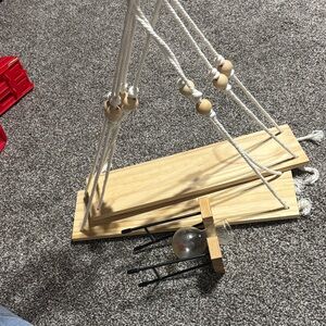 Wooden shelves set with White Rope and Beads